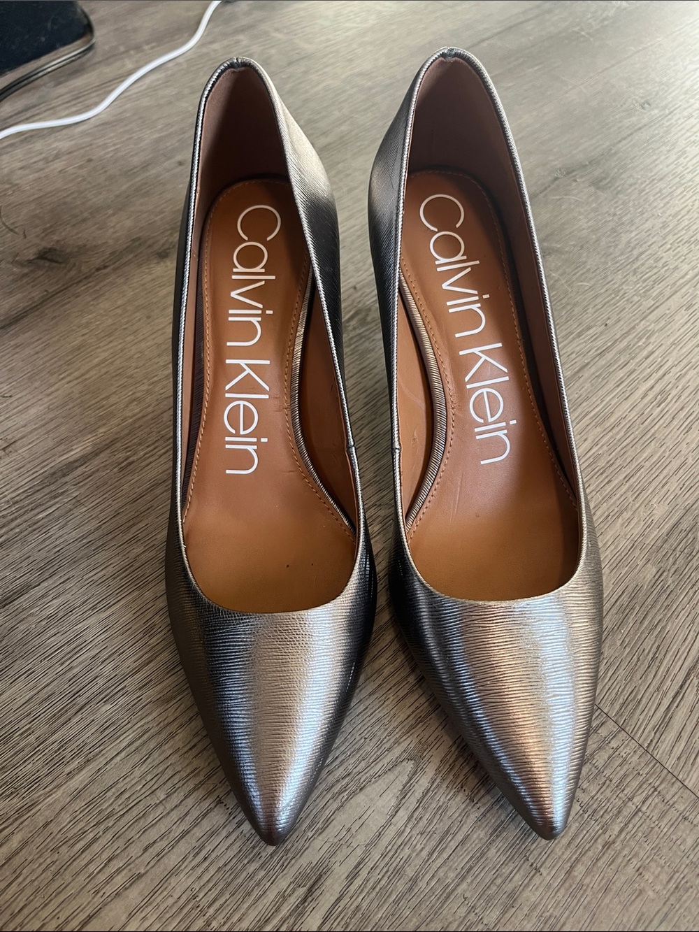Calvin Klein Metallic Pewter Pointed-Toe Pumps